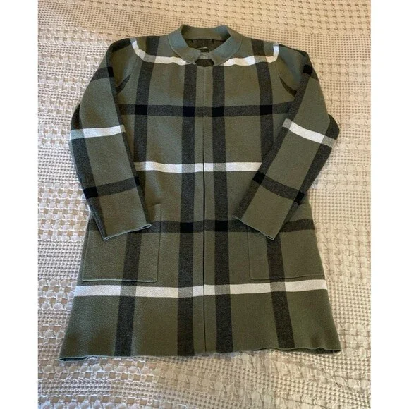 Tahari Windowpane Plaid Cardigan Sweater Long Pockets Size ? Medium to Large - Picture 10 of 12